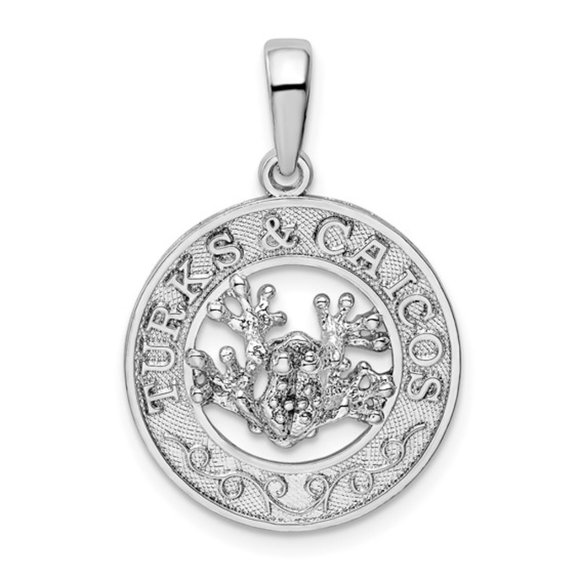 Sterling Silver Textured Turks and Caicos with Frog Pendant Travel charm - Picture 1 of 3